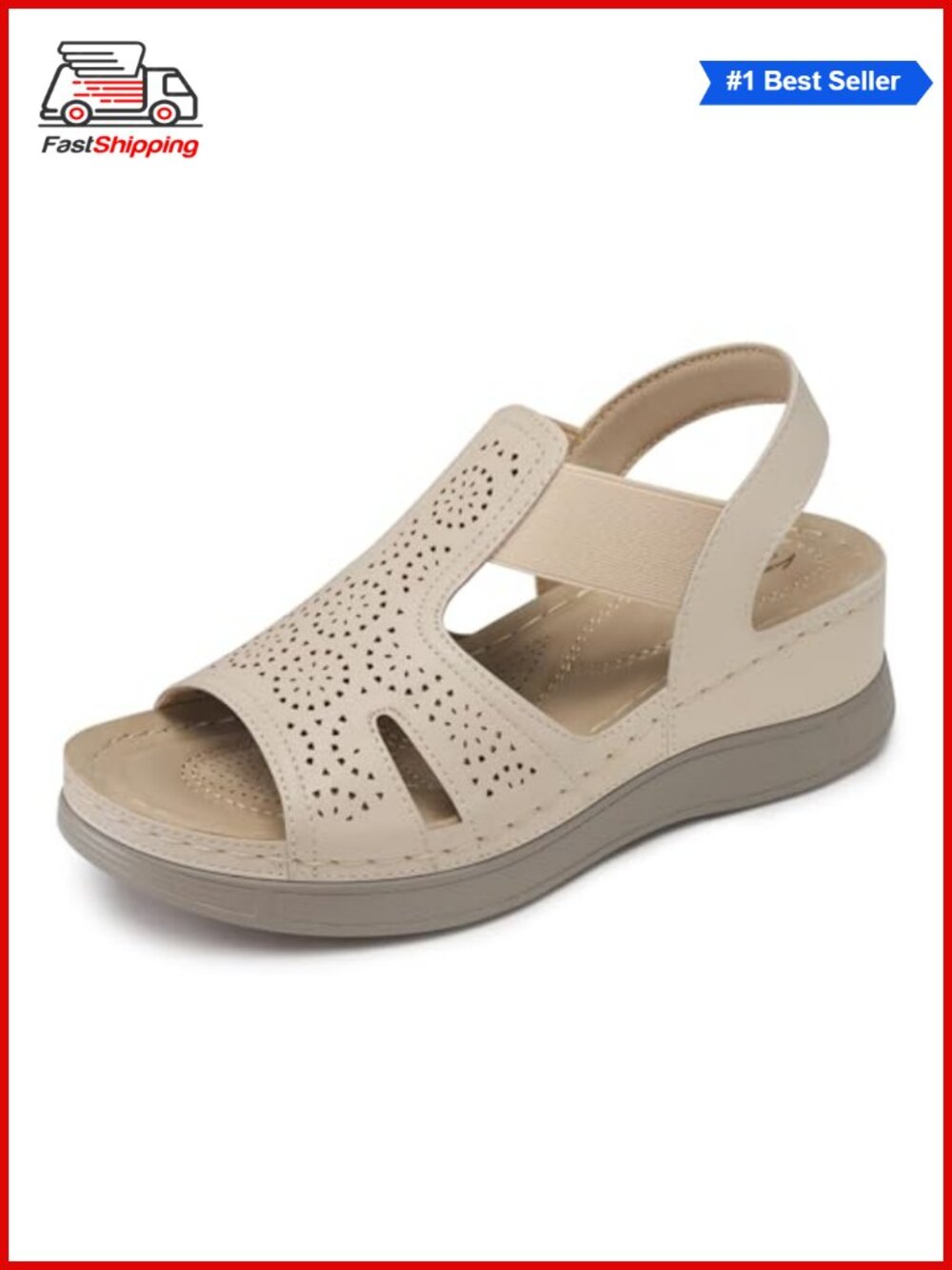 Wedge Sandals Women Faux Leather Memory Foam Arch Support Slip On